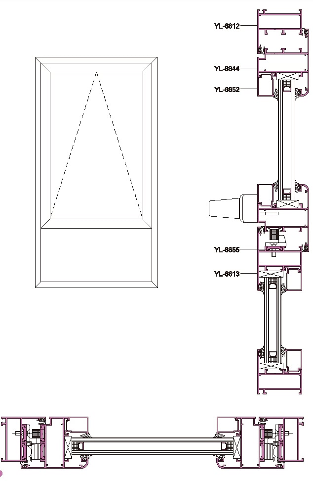 YL50 Structural Drawing of Side-hung Window