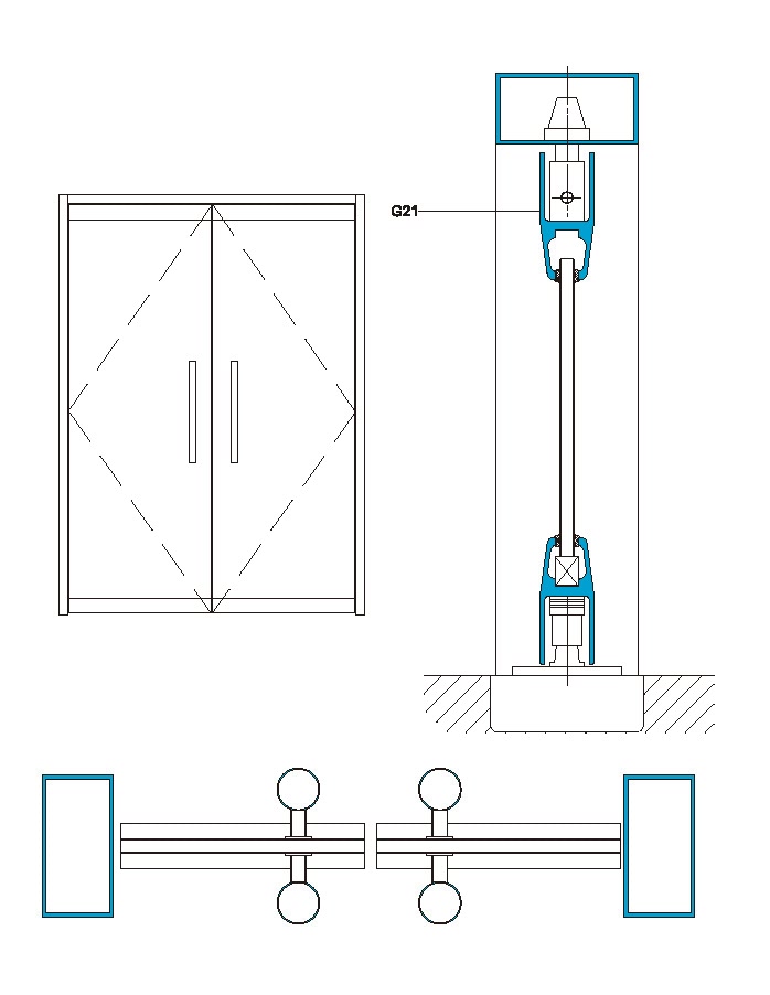 Structural Drawing of Frameless Floor Spring Door