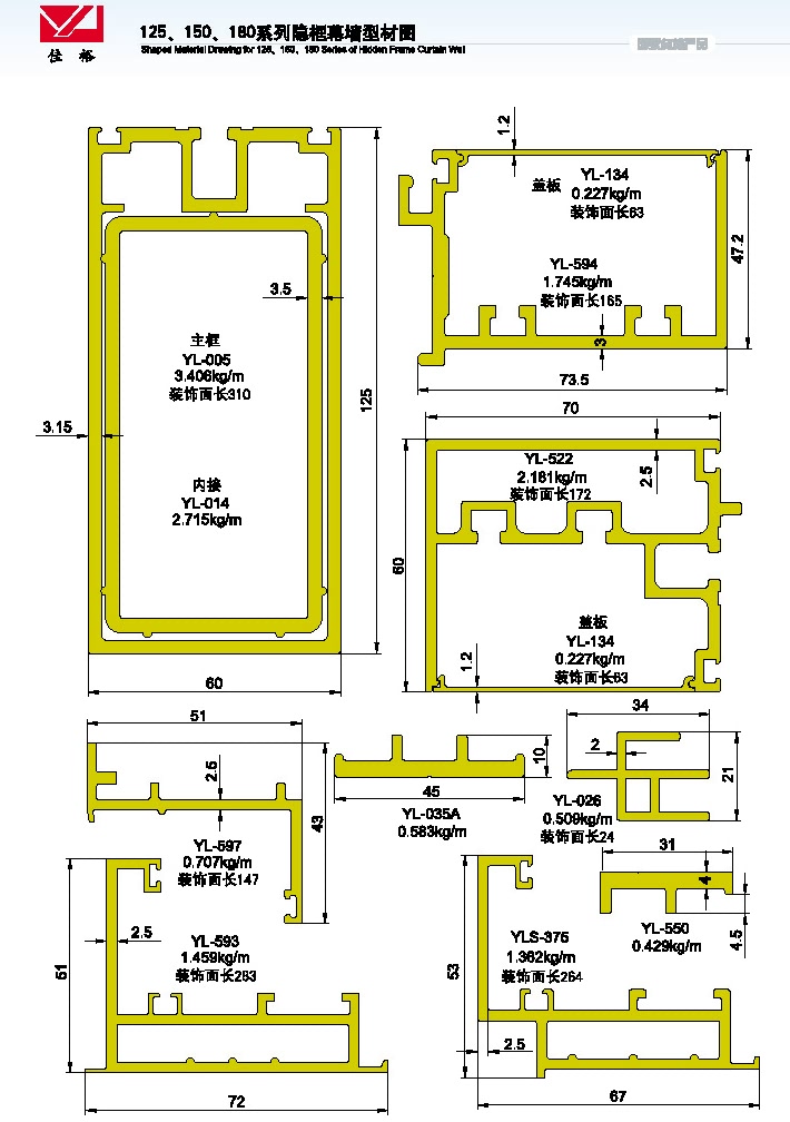 125 150 180 Structural Drawing of Hidden Frame Curtain Wall