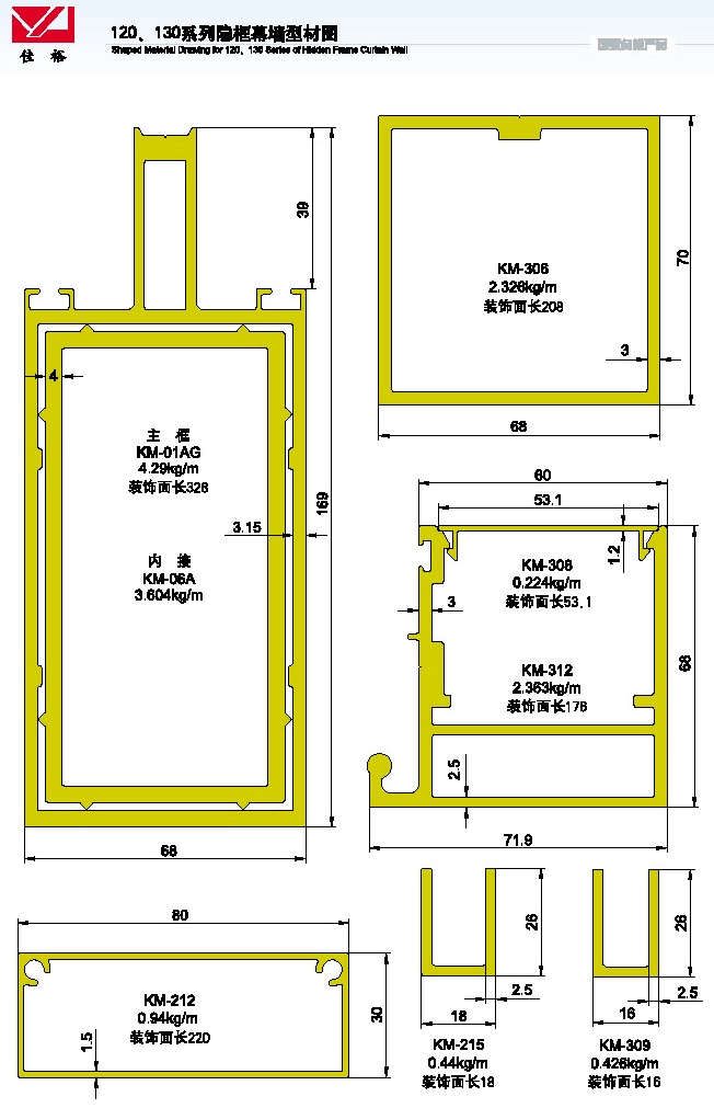 120 130 Structural Drawing of Hidden Frame Curtain Wall