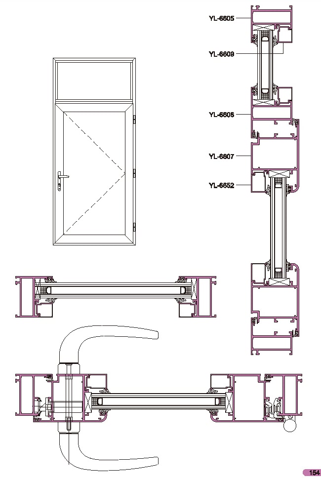 YL50 Structural Drawing of Side-hung Door